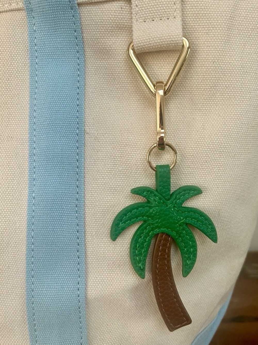 Bauble Bar Away We Go Cream Canvas Tote with Light Blue Trim and Palm Charm - Picture 3 of 8